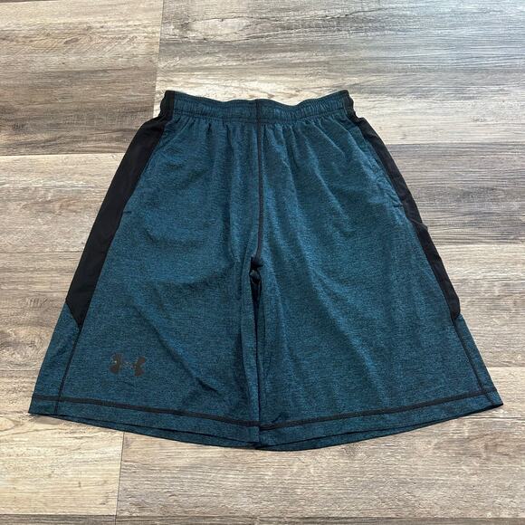 Under Armour Heatgear Blue & Black Mens M Loose Colorblock Relaxed Jersey Shorts - Picture 1 of 10